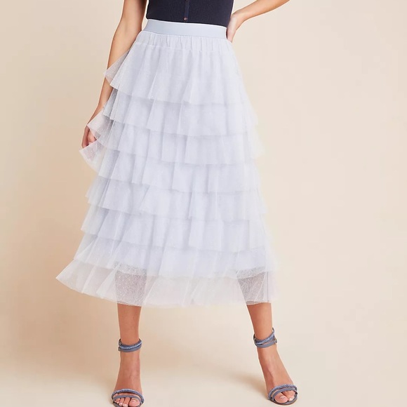 Anthropologie Dresses & Skirts - Anthropologie Ashley Tulle Swiss Dot Midi Blue Skirt S